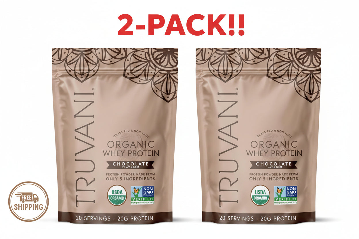 Truvani Organic Whey Protein Powder, Chocolate 2-Pack – 40 Servings Total, 20g Grass Fed Whey Protein per Serving, USDA Organic, Gluten-Free, Non-GMO