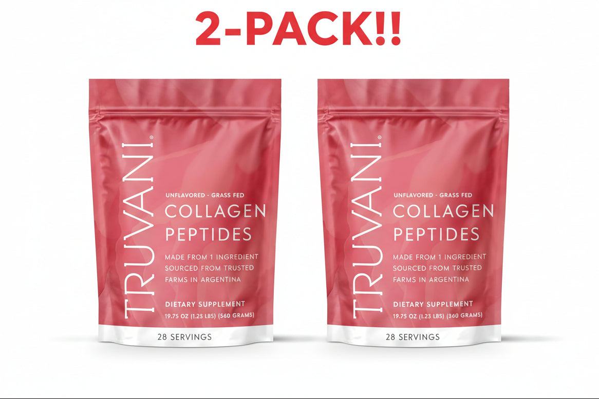 Truvani Hydrolyzed Collagen Peptides Powder (Unflavored), 39.5 oz Total (56 Servings) - 20g Grass-Fed Protein - 2 Pack Value