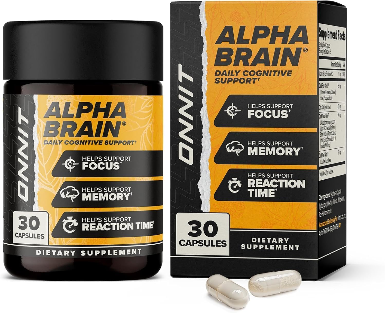 ONNIT Alpha Brain Nootropic Brain Supplement, 30 Count – Focus, Memory, and Mental Clarity Capsules with L-Theanine and Vitamin B6