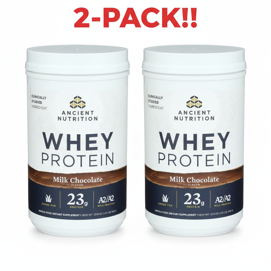 Ancient Nutrition Grass-Fed Whey Protein Milk Chocolate 22.8 oz. 2 Pack! (2 x 20 Servings)