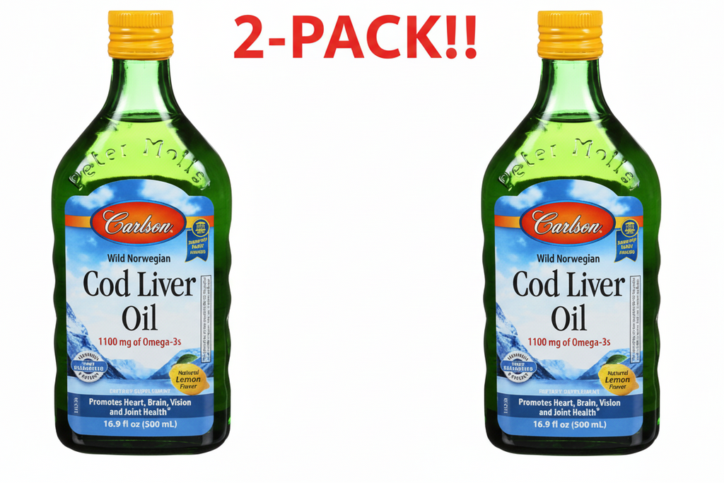 Carlson Cod Liver Oil  1100mg Omega-3s, Lemon  500 ml (16.9 fl oz) Double Pack!