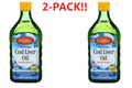 Carlson Cod Liver Oil  1100mg Omega-3s, Lemon  500 ml (16.9 fl oz) Double Pack!