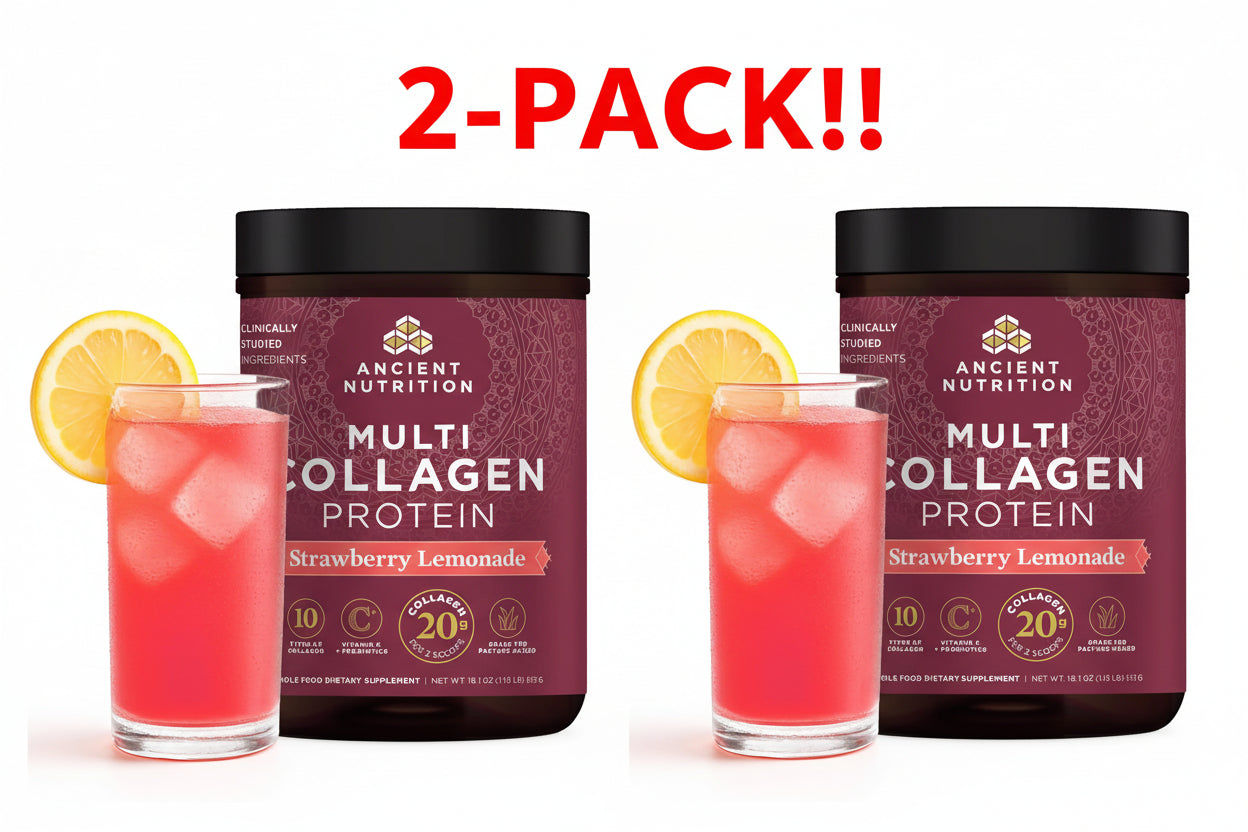 Ancient Nutrition Multi Collagen Peptides Strawberry Lemonade 18.1oz. 2 Pack! 90 Total Servings Hydrolyzed Protein with Probiotics & Vitamin C