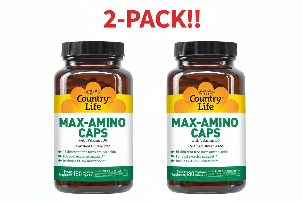Country Life Max-Amino Caps  Unflavored 180 Capsules  2Pack! 360 Capsules Total