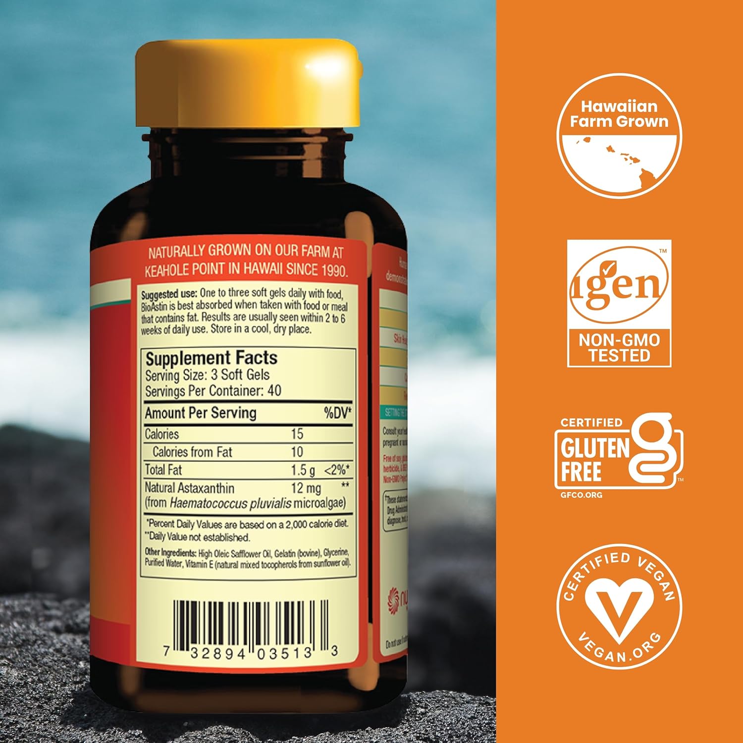 Nutrex Hawaii BioAstin Hawaiian Astaxanthin - 4mg, 120 Softgels - Farm-Direct Antioxidant for Eye, Skin, Joint & Immune Health - Non-GMO, Gluten-Free
