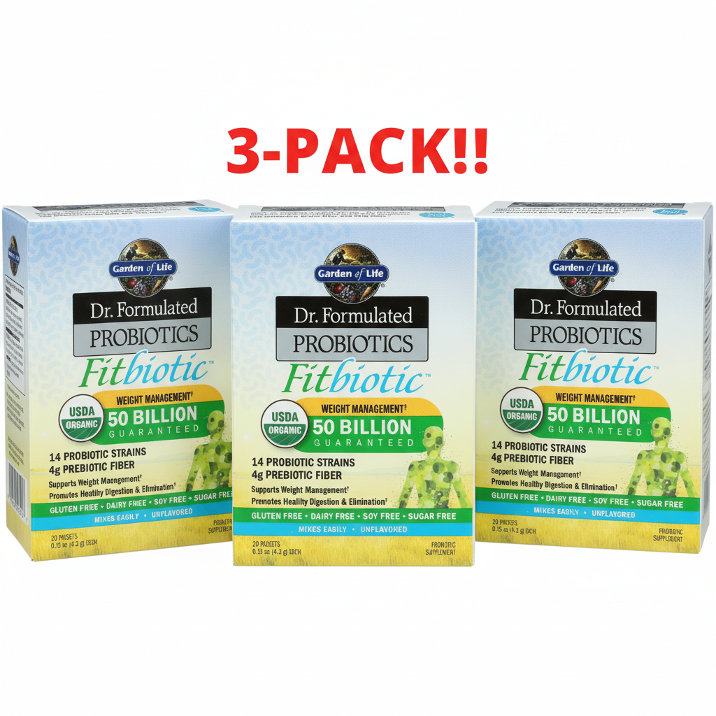 Garden of Life Dr. Formulated Fitbiotic  Powder, 20 Packets 3 Pack! 60 Packets Total