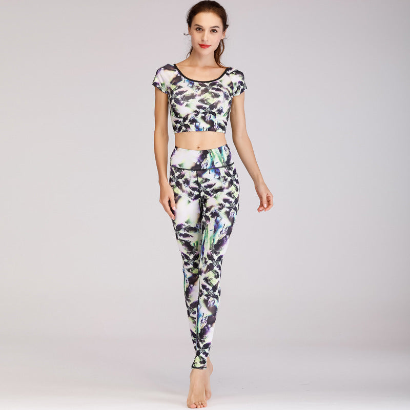 Printed navel short-sleeved quick-drying dance dress