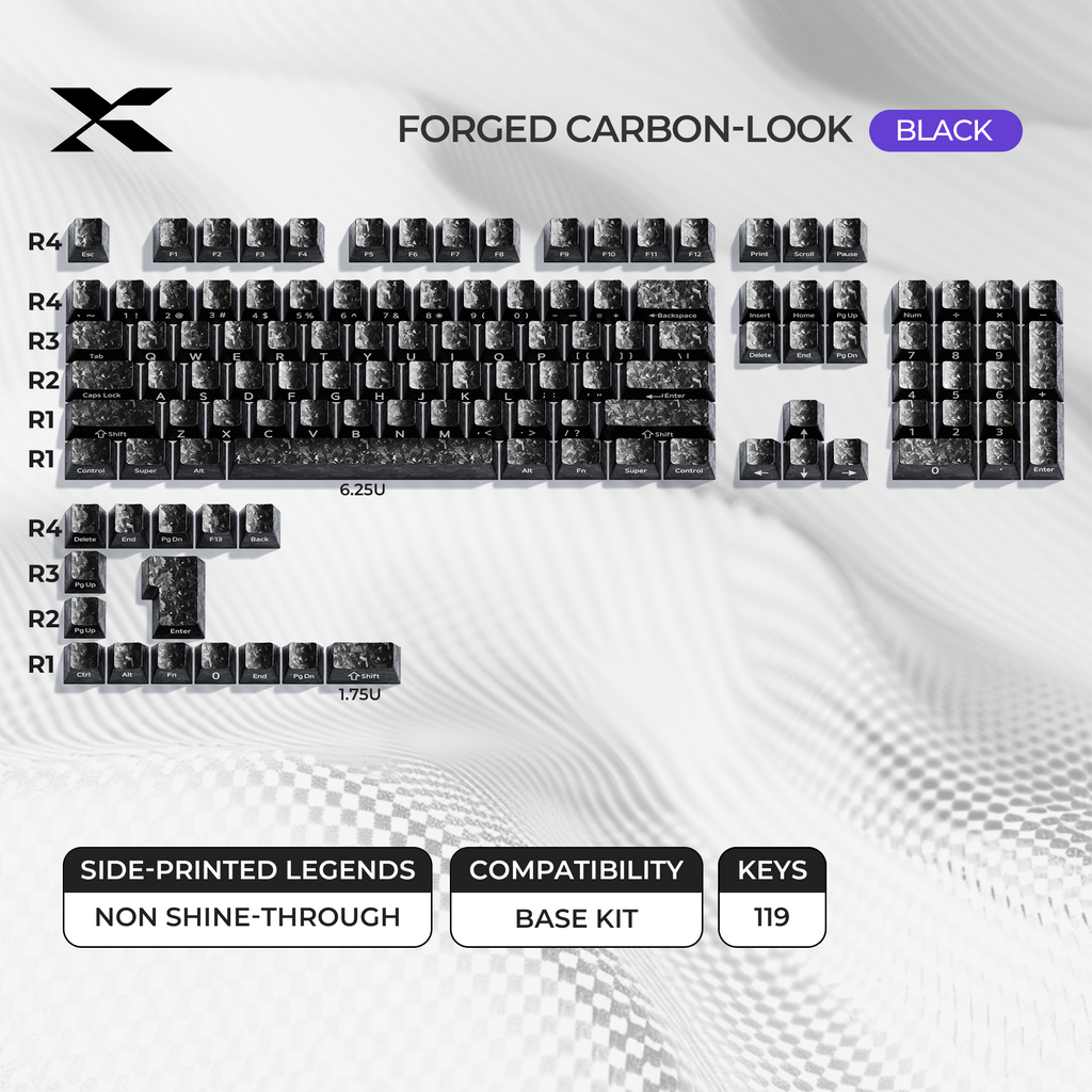 XVX Forged Carbon-Look Cherry Profile Side-Printed PC Keycap Set