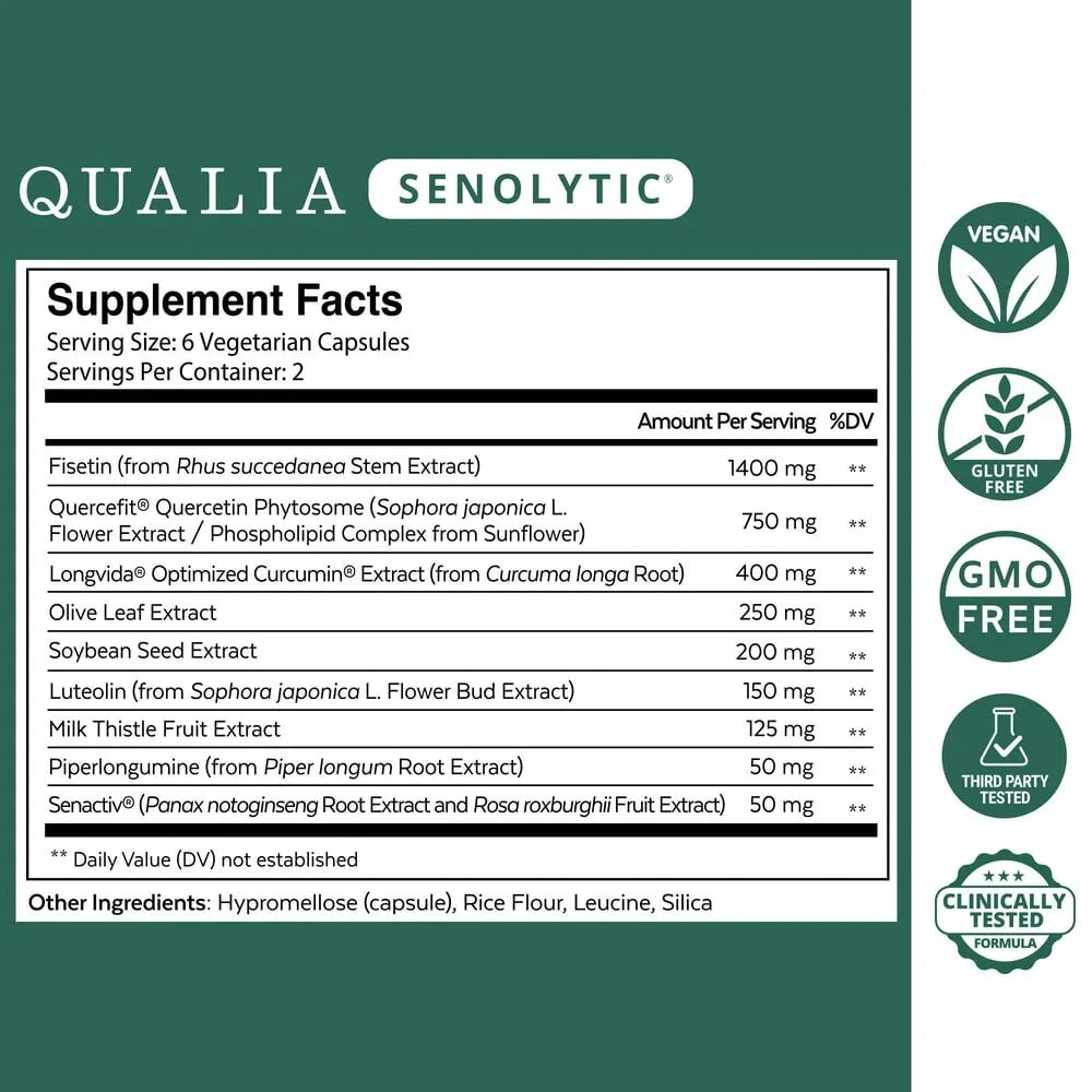 QUALIA LIFE SCIENCES Senolytic Supplement Double Pack (2 x 12 caps)  (2-Month Supply) | Fisetin, Quercetin & Senolytics for Advanced Cellular Rejuvenation