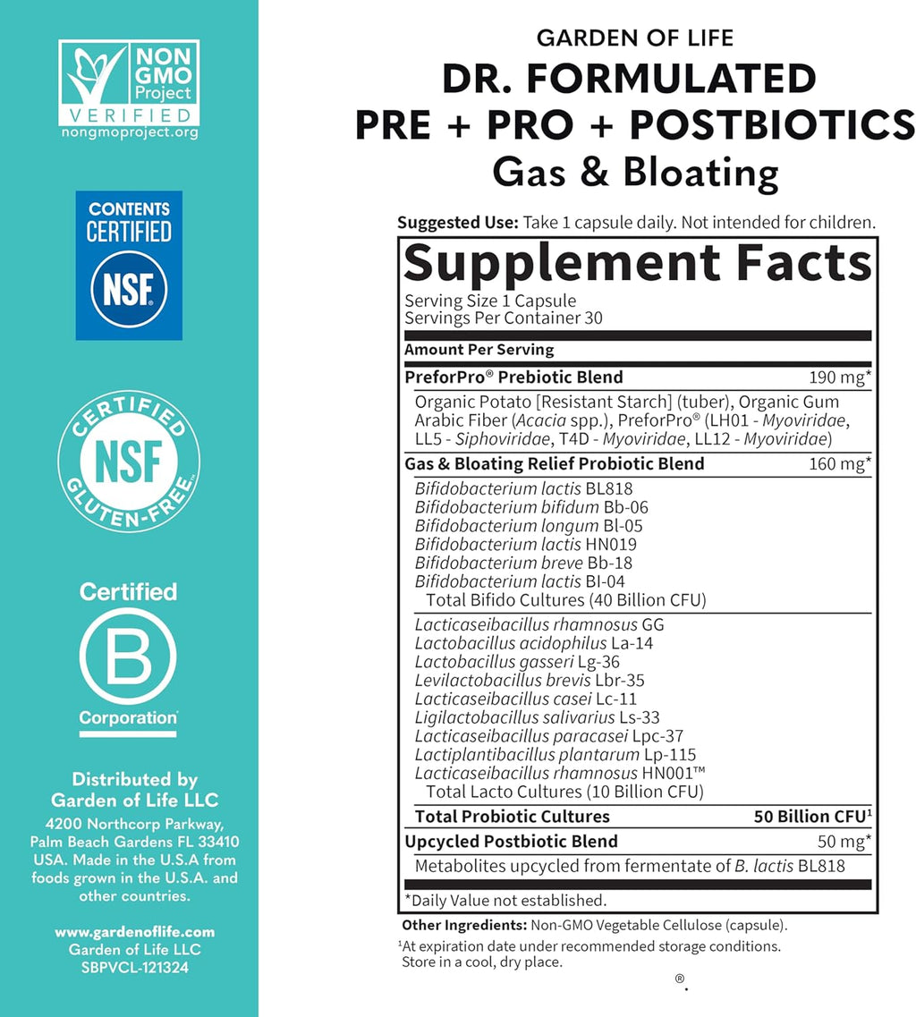 Garden of Life Dr. Formulated Probiotics Gas and Bloating  30 Capsules 2Pack! 60 Capsules Total