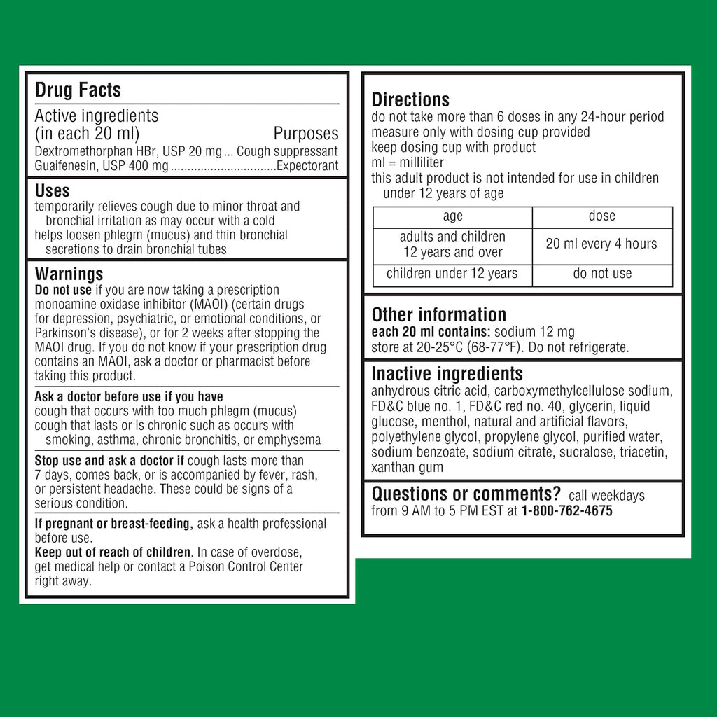 Robitussin Adult Maximum Strength Cough + Chest Congestion DM Max, 3-Pack (24 fl oz Total), Raspberry Flavor Liquid Expectorant and Suppressant