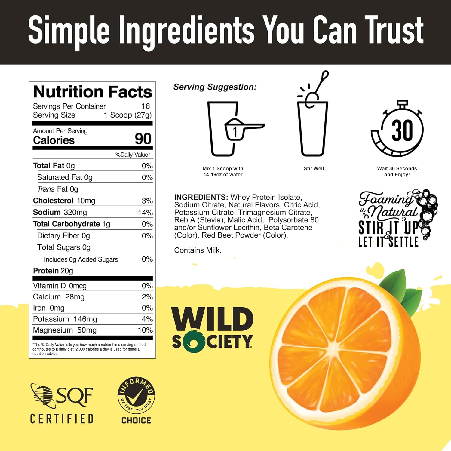 Wild Society Nutrition Citrus Punch Clear Whey Isolate Protein Powder (16 oz) | 20g Protein | Zero Sugar Post-Workout Drink