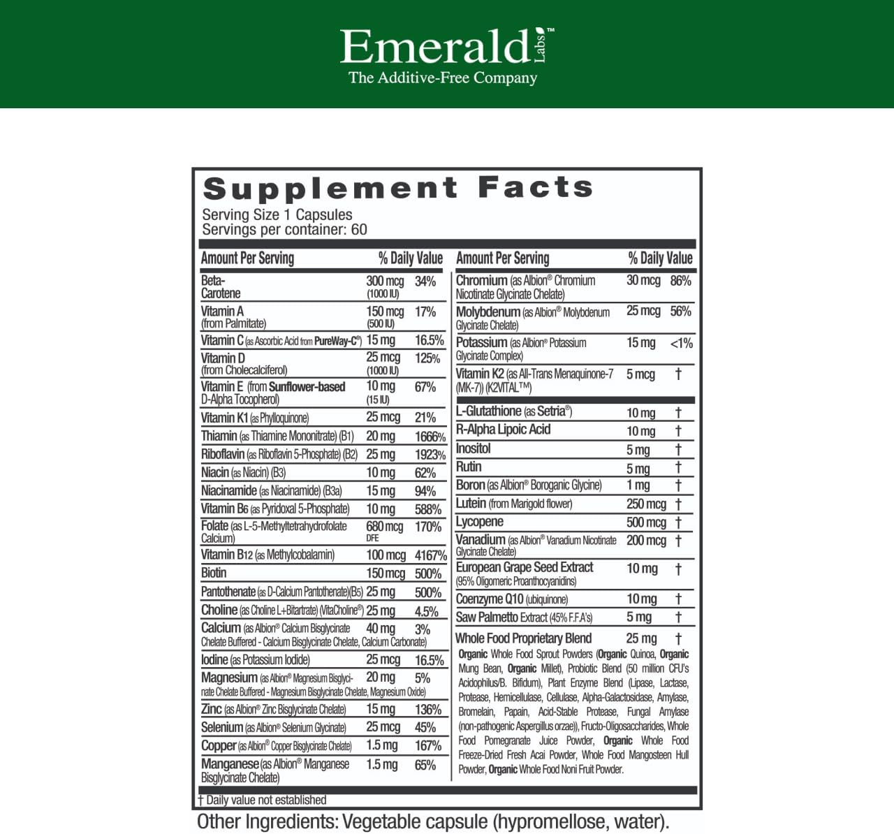 Emerald Labs Men's 45+ Unflavored 60 Capsules 2Pack! 120 Capsules Total