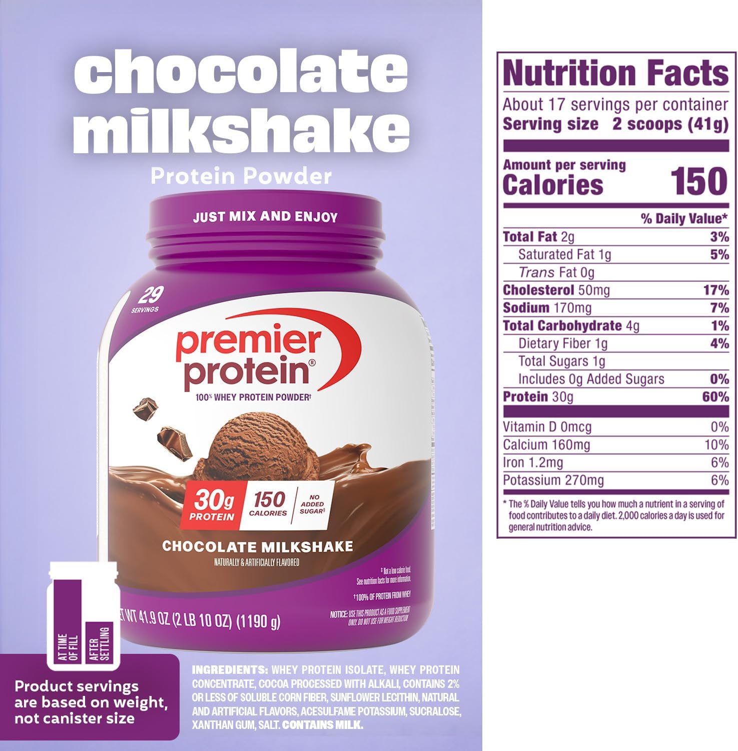 Premier Protein 100% Whey Powder, Chocolate Milkshake (No Added Sugar & Keto Friendly), 24.5 oz (17 Servings) – $23.49 (Was $29.99)