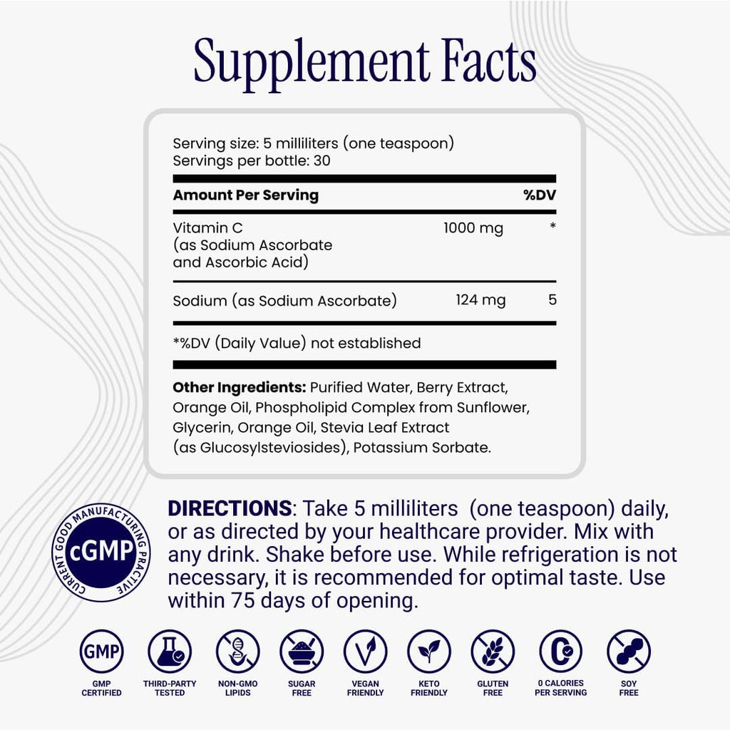 Rho Nutrition Liposomal Vitamin C Liquid, 5 fl oz – High Absorption Immune Support Supplement – Potent Antioxidant for Collagen Production and Defense – Unflavored
