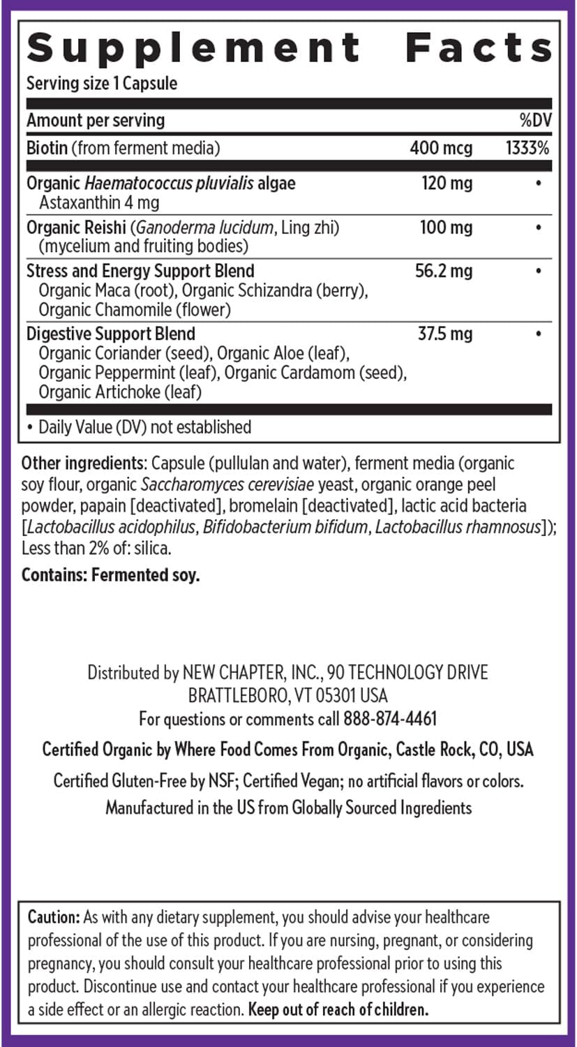 New Chapter Fermented Biotin Supplement (Unflavored), 60 Vegan Capsules - Hair, Skin & Nails Vitamins with Astaxanthin