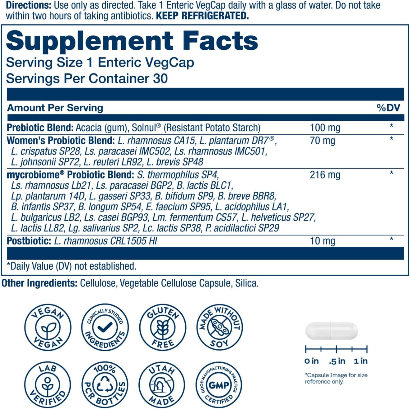 Solaray Mycrobiome Complete Probiotic Women’s Formula – 50 Billion CFU Vaginal & Immune Support (30 VegCaps, Unflavored)
