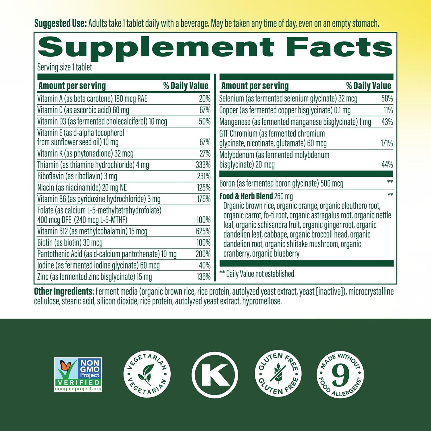 MegaFood Men’s One Daily Vegetarian  60 Tablets