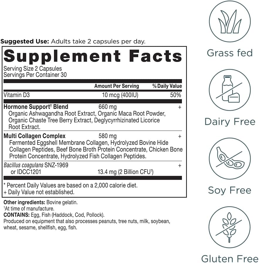 Ancient Nutrition Hormone Balance + Collagen 60 Capsules Each, 2 Pack! 120 Total Count - Energy & Balanced Hormones