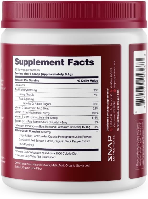 Snap Supplements Heart Beets Organic Beet Root Powder, 30 Servings (8.8 oz), Mixed Berry Flavor Cardiovascular Support with Pomegranate, Red Spinach, and B Vitamins