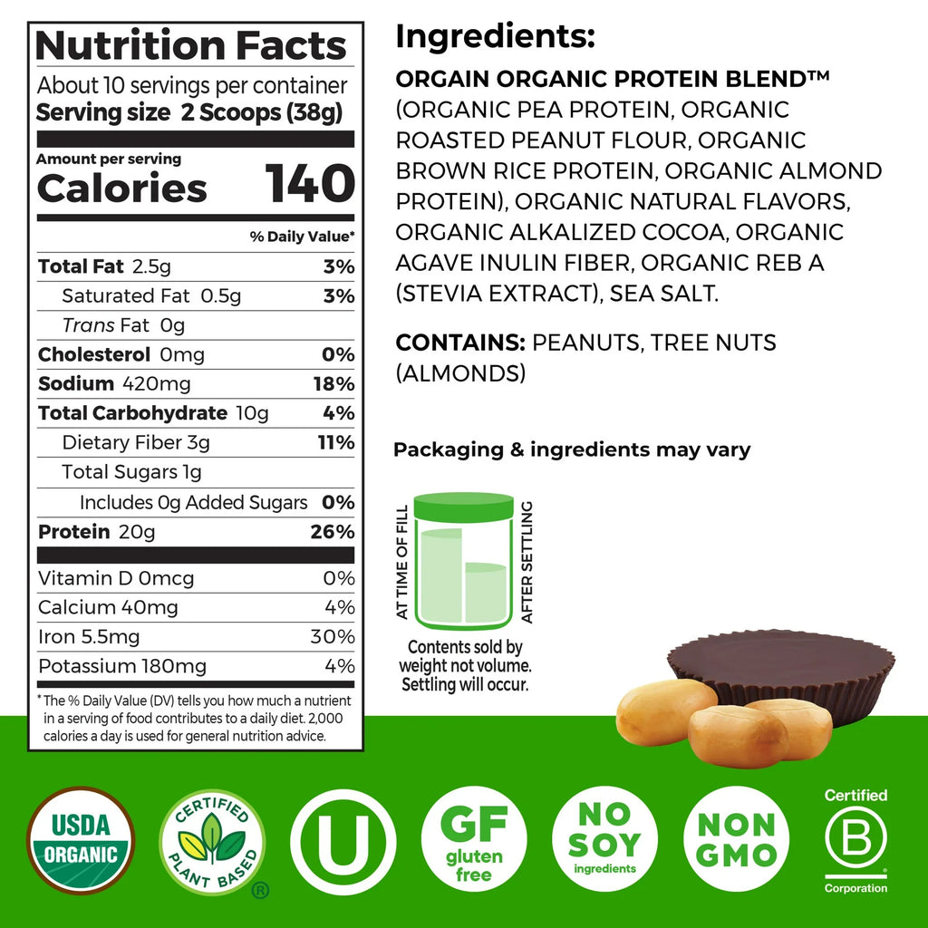 Orgain Justin’s Organic Vegan Nut Butter Protein Powder 2-Pack – Chocolate Peanut Butter – 20g Plant Protein – 13.28 oz per Canister – Low Sugar & Dairy Free