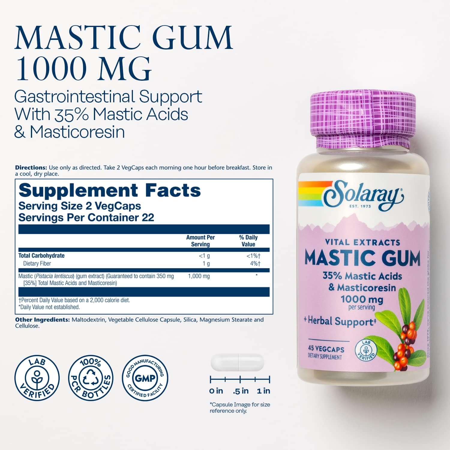 Mastic Gum, 1000 mg (per serving), 45 Capsules, 2 Bottles