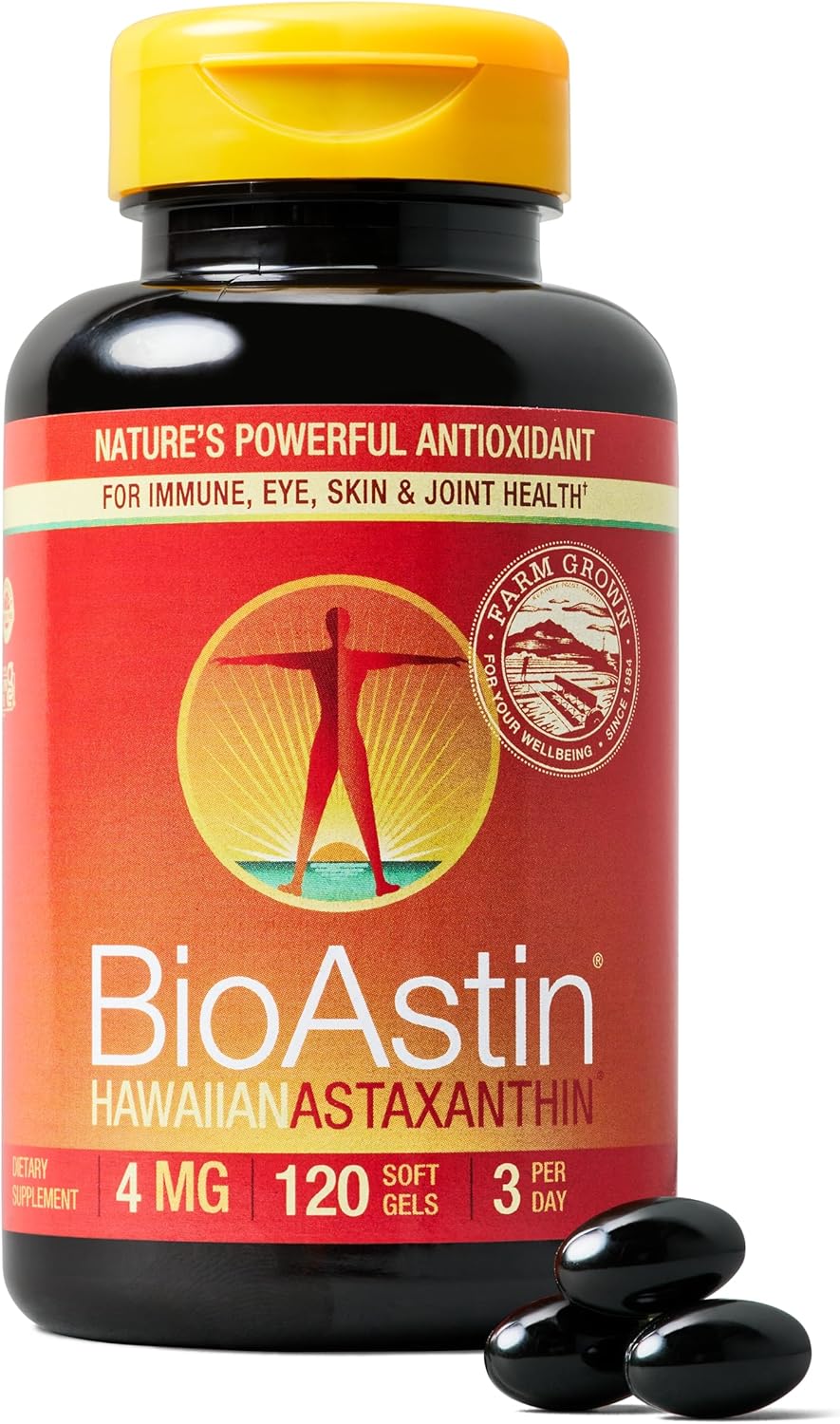 Nutrex Hawaii BioAstin Hawaiian Astaxanthin - 4mg, 120 Softgels - Farm-Direct Antioxidant for Eye, Skin, Joint & Immune Health - Non-GMO, Gluten-Free