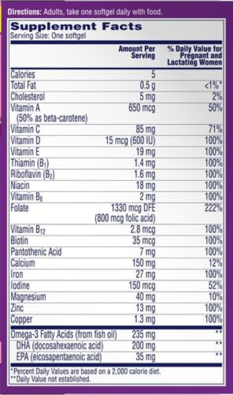 One A Day Women's Prenatal 1 Multivitamin 2-Pack - Complete Pregnancy Supplement with DHA, Folic Acid & Iron - 120 Liquid Softgels Total