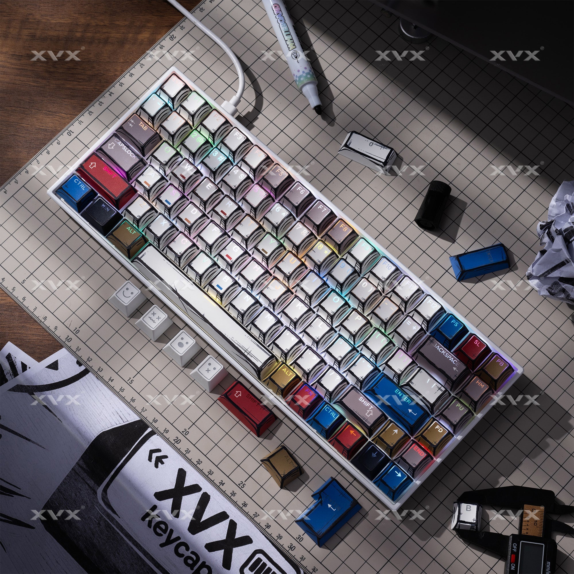 XVX PRISM Shine-Through  Double shot Cherry Profile PBT Keycap Set 142-key