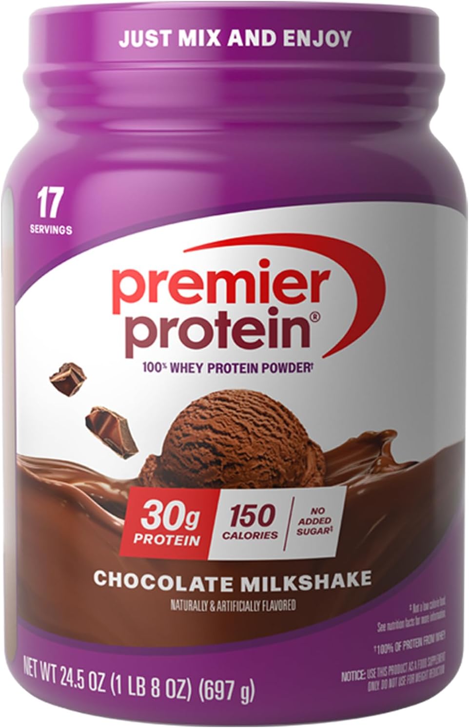 Premier Protein 100% Whey Powder, Chocolate Milkshake (No Added Sugar & Keto Friendly), 24.5 oz (17 Servings) – $23.49 (Was $29.99)