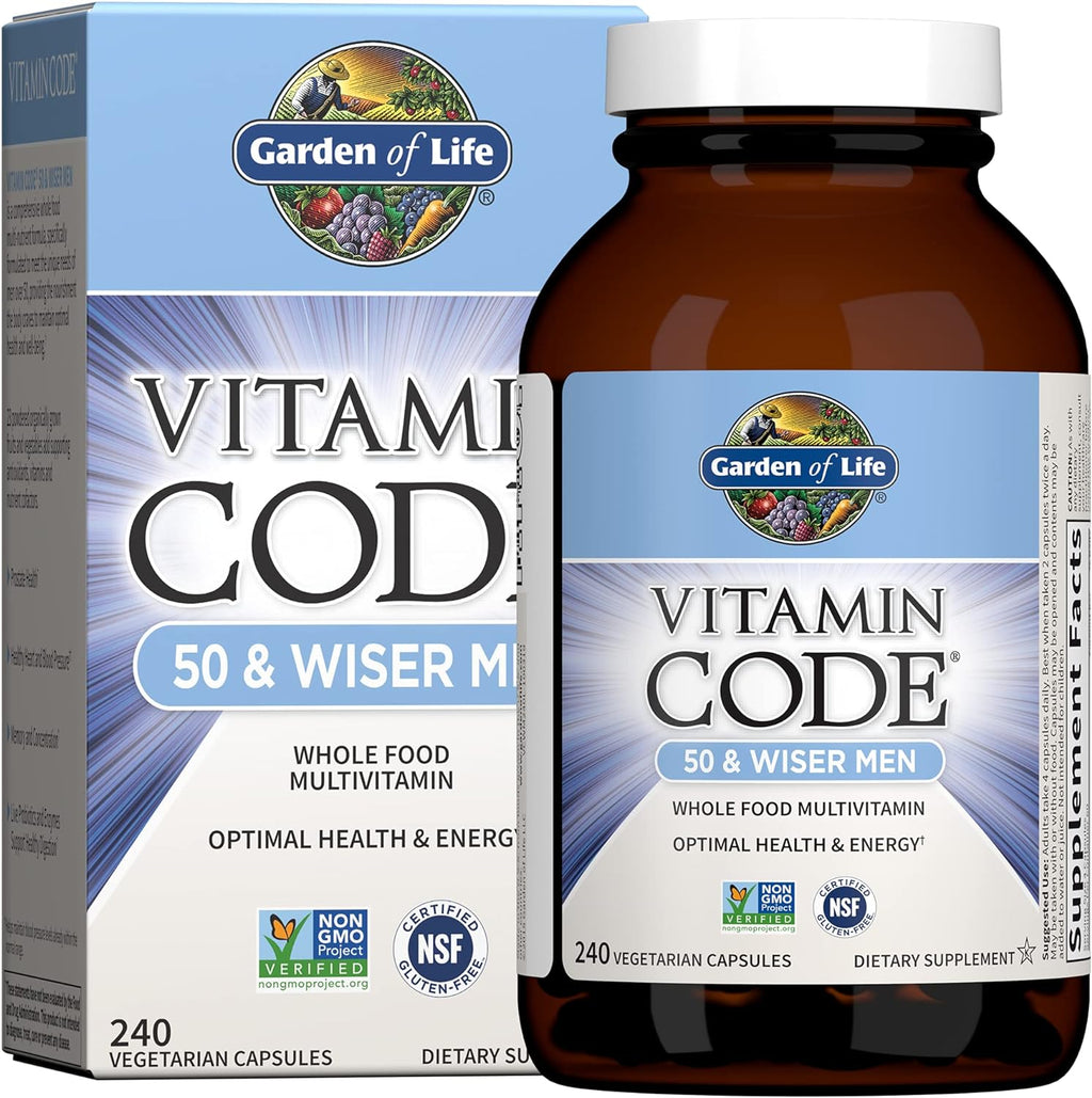 Garden of Life Vitamin Code 50 & Wiser Men’s Multivitamin – 240 Capsules – Raw Whole Food Supplement with Probiotics & Enzymes – Vegetarian Men's Health Formula