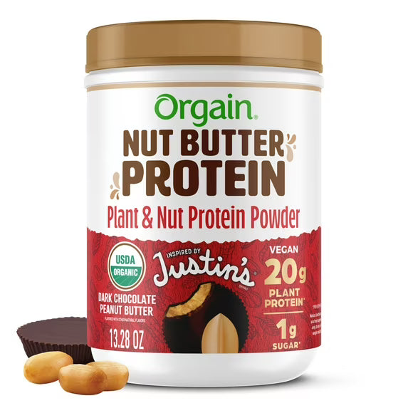 Orgain x JUSTIN’S Organic Plant & Nut Butter Protein Powder, Dark Chocolate Peanut Butter, 13.28 oz (377g) – Plus Available DISCOUNTS!!
