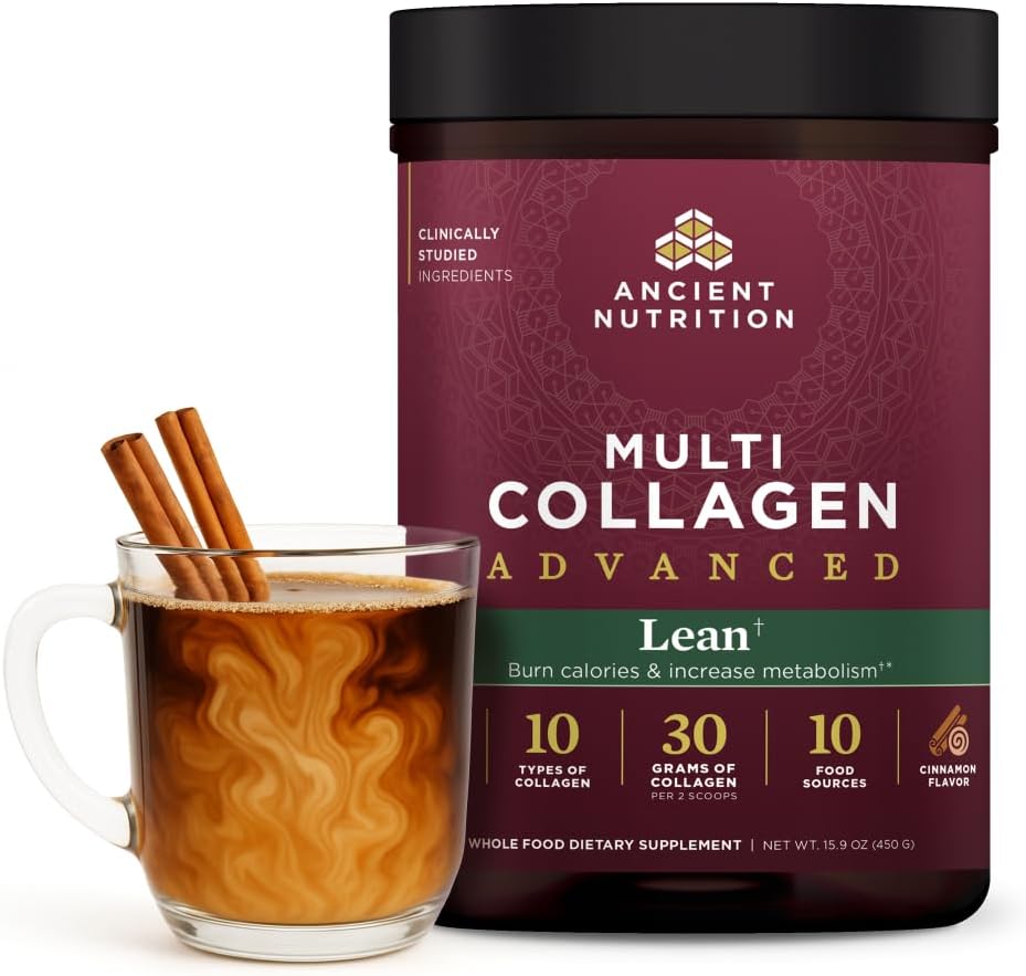 Ancient Nutrition Advanced Multi Collagen Protein Lean, Cinnamon Flavor 15.9 oz, 25 Servings– Weight Management & Muscle Support with Probiotics (Cinnamon)