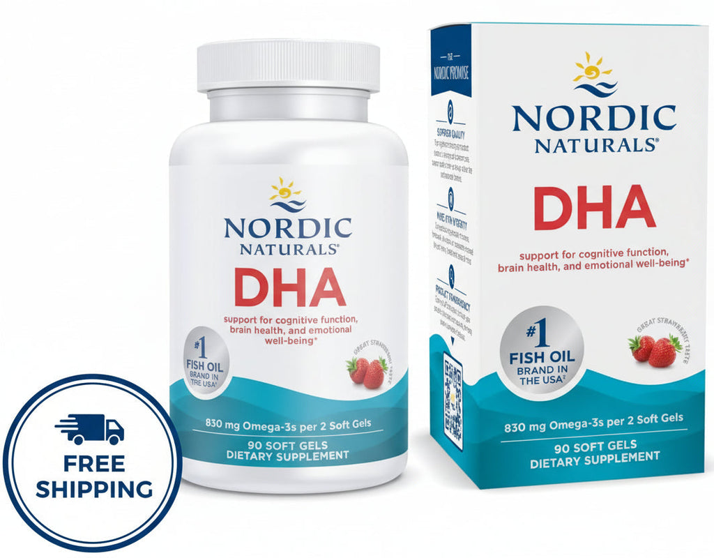 Nordic Naturals DHA Strawberry - 830 mg Omega-3 Brain & Nervous System Support - 90 Soft Gels (45 Servings)