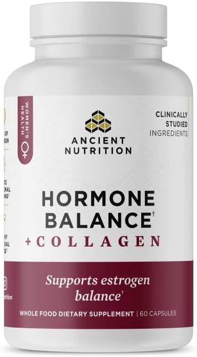 Ancient Nutrition Hormone Balance + Collagen Capsules 60 Count - Energy & Balanced Hormones for Women