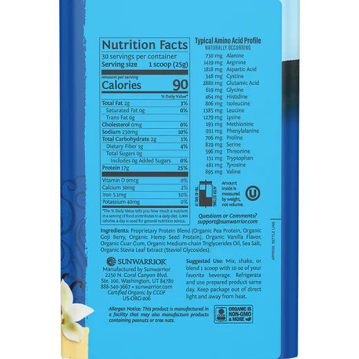 SunWarrior Protein Warrior Blend 1.65 Lb Vanilla Plant Protein Powder 2 Containers TWO!