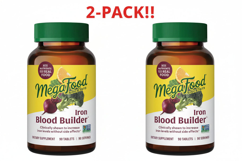 MegaFood Blood Builder Iron Supplement 2-Pack - 180 Tablets Total - Increases Iron Levels Without Side Effects - Energy & Fatigue Support Bundle - Vegan - 6-Month Supply