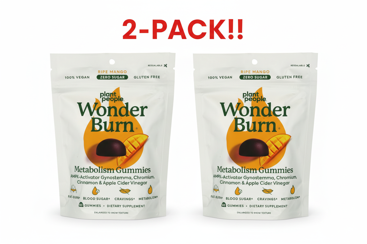 Plant People WonderBurn Metabolism & Cravings Control Gummies, Ripe Mango, 120 Count (Double Pack!)