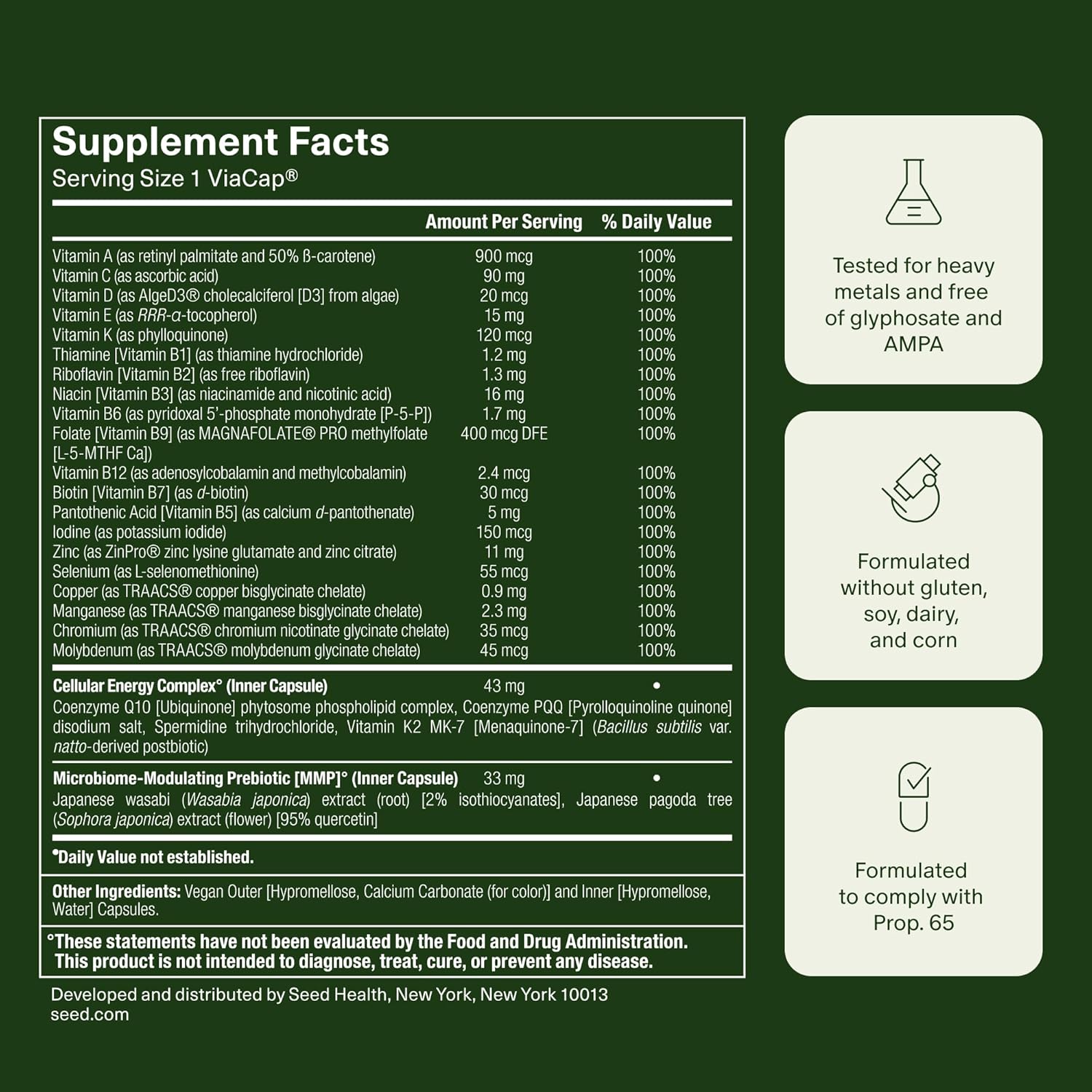 Seed DM-02 Daily Multivitamin, 2-PACK – 60 Total Capsules for Men & Women, 100% DV Essential Vitamins & Minerals, Vegan Immune & Bone Support