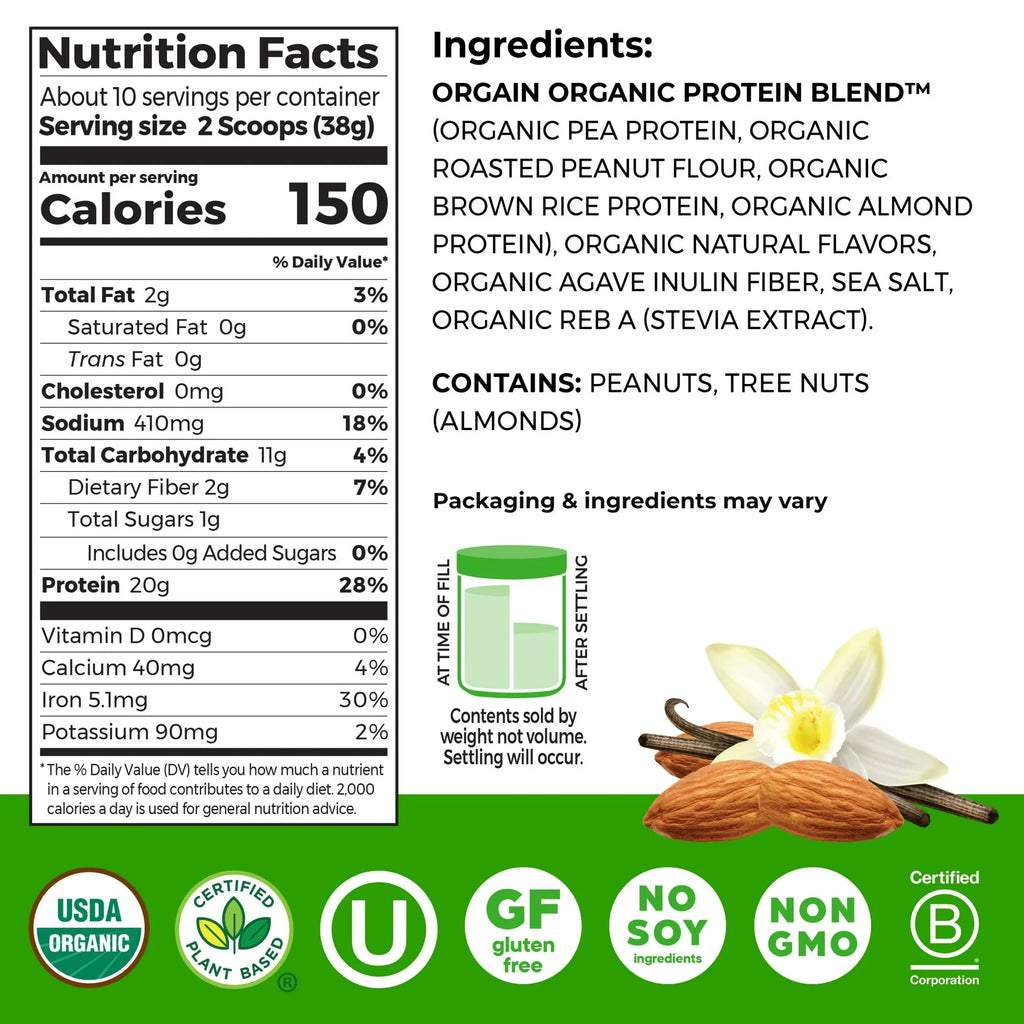 Orgain x JUSTIN’S Organic Plant & Nut Butter Protein Powder, Vanilla Almond Butter, 13.28 oz (376g) – Plus Available DISCOUNTS!!