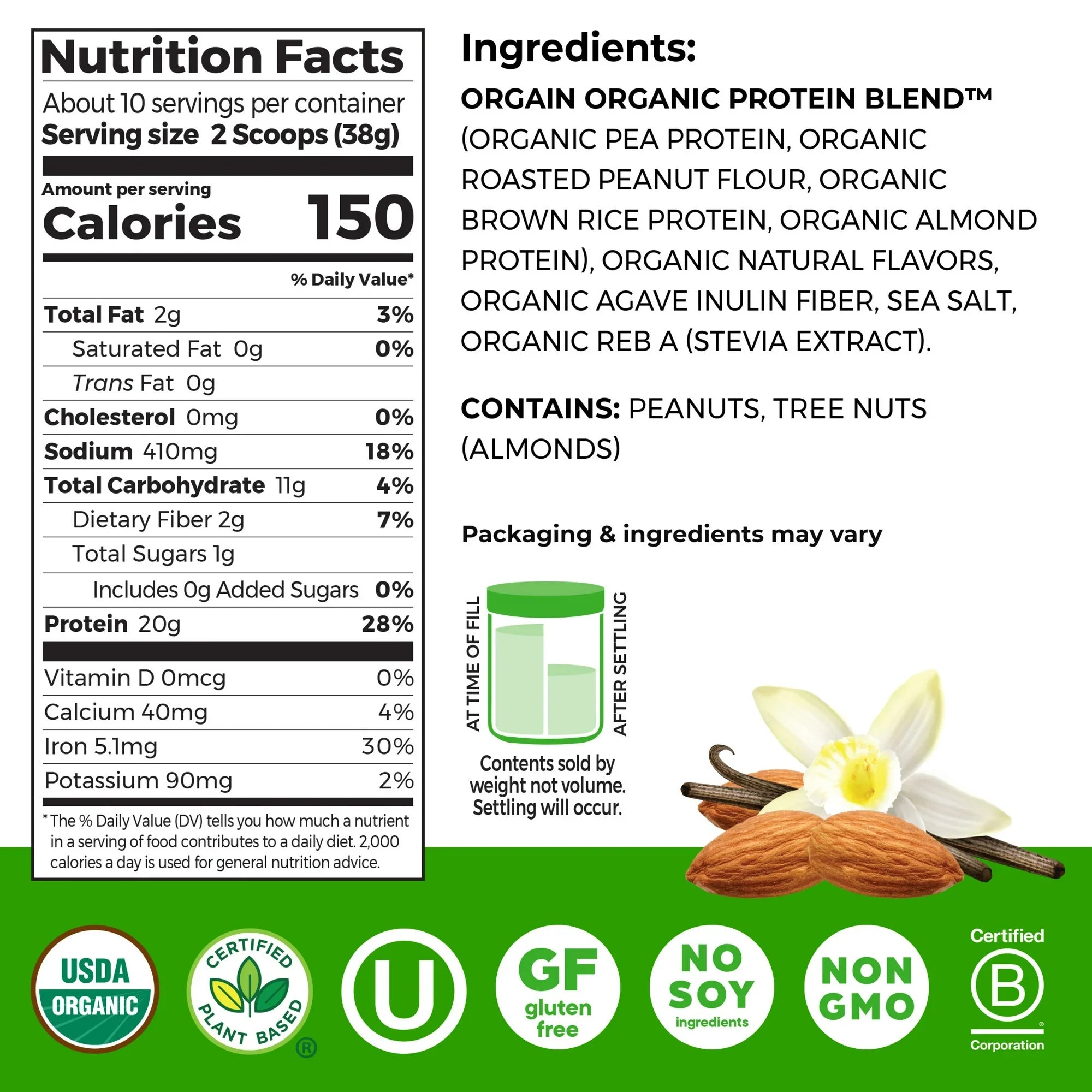 Orgain x JUSTIN’S Organic Plant & Nut Butter Protein Powder, Vanilla Almond Butter, 13.28 oz (376g) – Plus Available DISCOUNTS!!