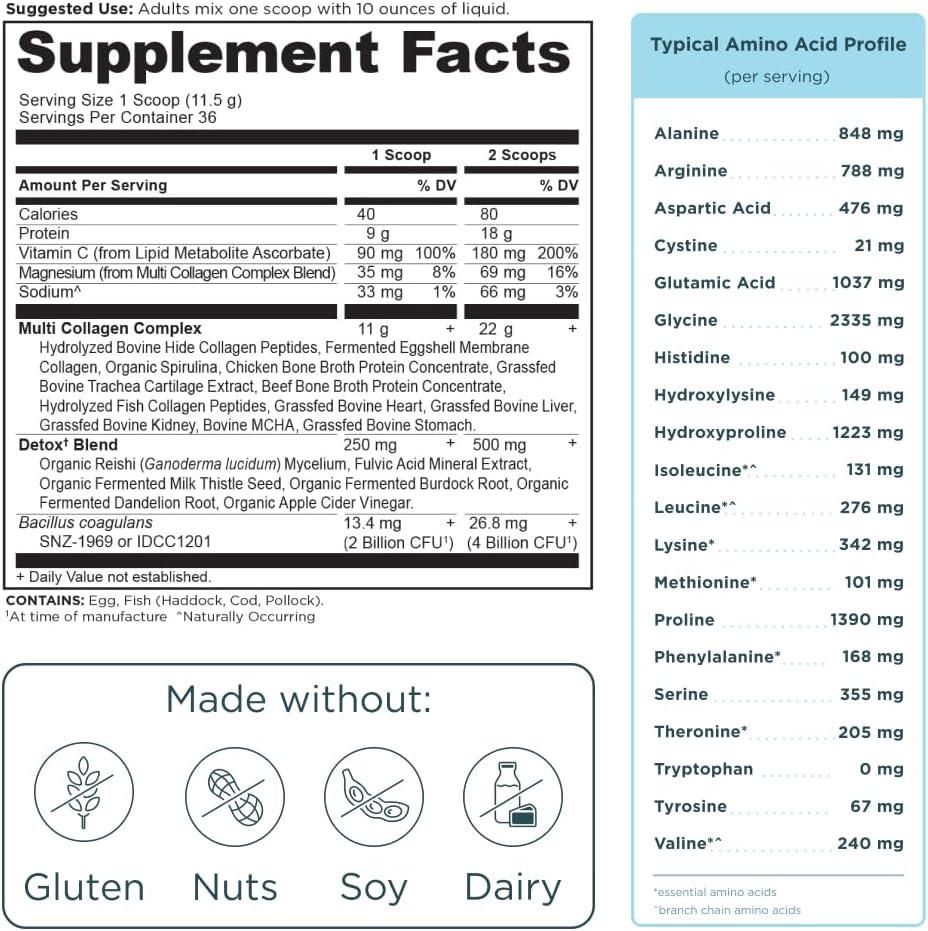 Ancient Nutrition Multi Collagen Protein Detox Powder Unflavored 17.5oz 2 Pack! 72 Servings Cleanse & Detox