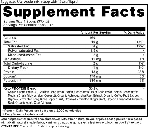 Ancient Nutrition Keto Protein Powder, Chocolate Flavor, 17 Servings (1.25 lbs)