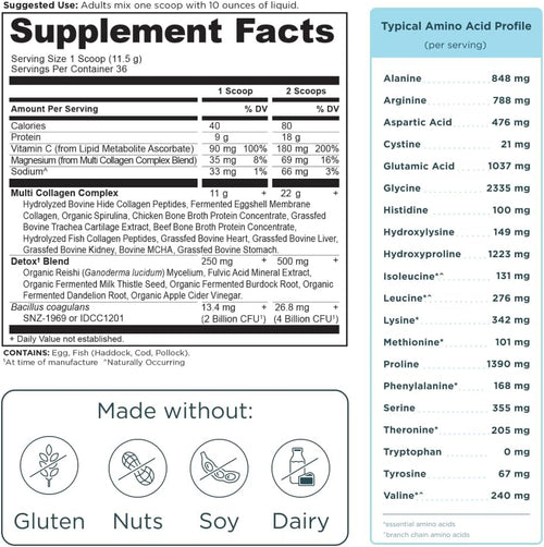 Ancient Nutrition Multi Collagen Protein Powder Advanced Detox Unflavored 14.6oz 36 Servings
