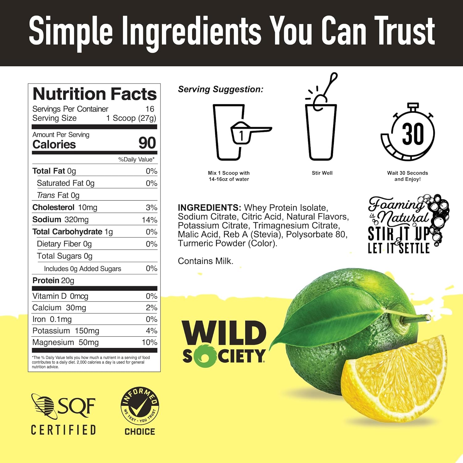 Wild Society  Clear Whey Isolate Protein With Electrolytes   Lemon Lime  16 oz 454g 2Pack! 32oz Total