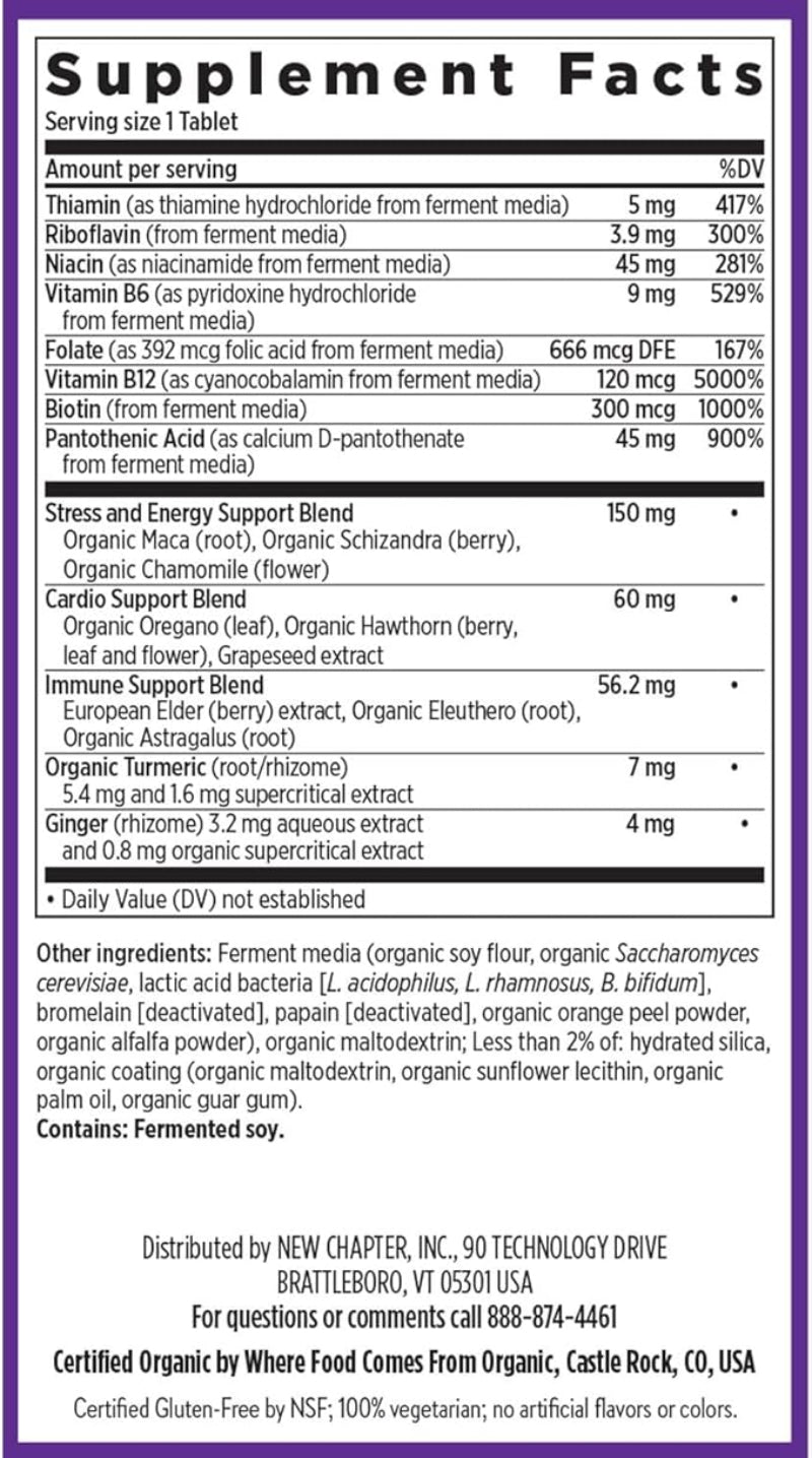 New Chapter Vitamin B Complex - 30 ct Vegetarian Tablets - Fermented Coenzyme B Vitamins with B12, B6 and Biotin - Made with Organic Ingredients for Energy & Nervous System Support