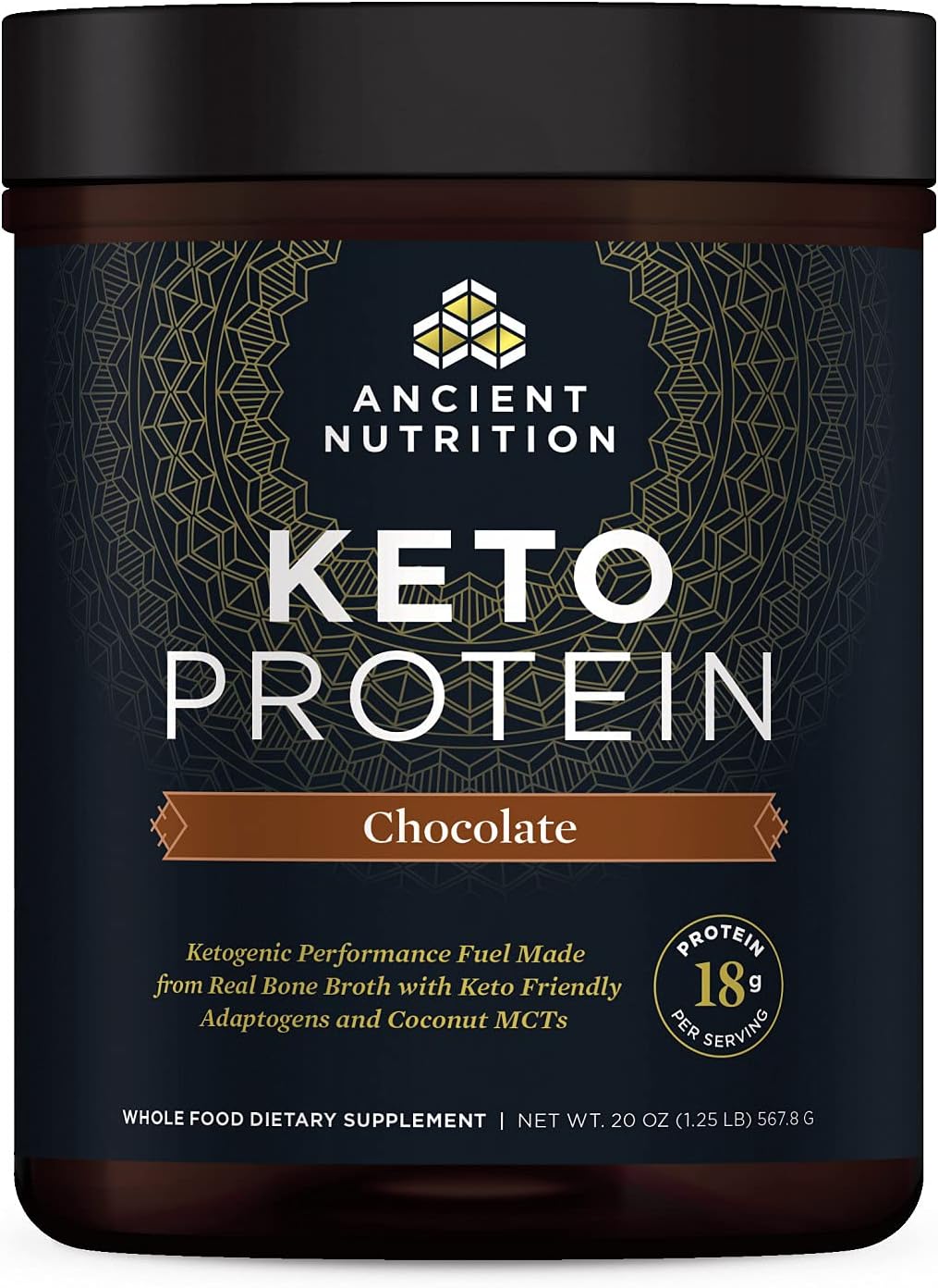 Ancient Nutrition Keto Protein Powder, Chocolate Flavor, 17 Servings (1.25 lbs)