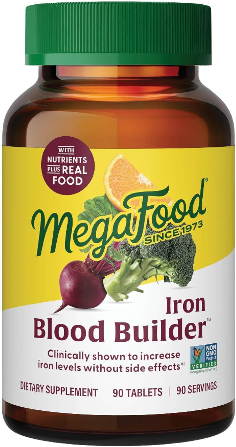 MegaFood Blood Builder Iron Supplement - 90 Tablets - Increases Iron Levels Without Side Effects - Energy & Fatigue Support with Vitamin B12, Folic Acid & Vitamin C - Vegan