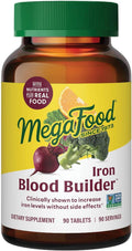 MegaFood Blood Builder Iron Supplement - 90 Tablets - Increases Iron Levels Without Side Effects - Energy & Fatigue Support with Vitamin B12, Folic Acid & Vitamin C - Vegan