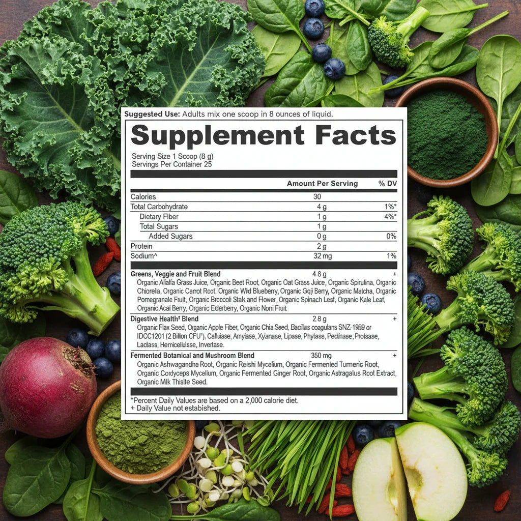 Organic SuperGreens Powder - 7.05 oz 2-Pack (40 Servings) USDA Certified